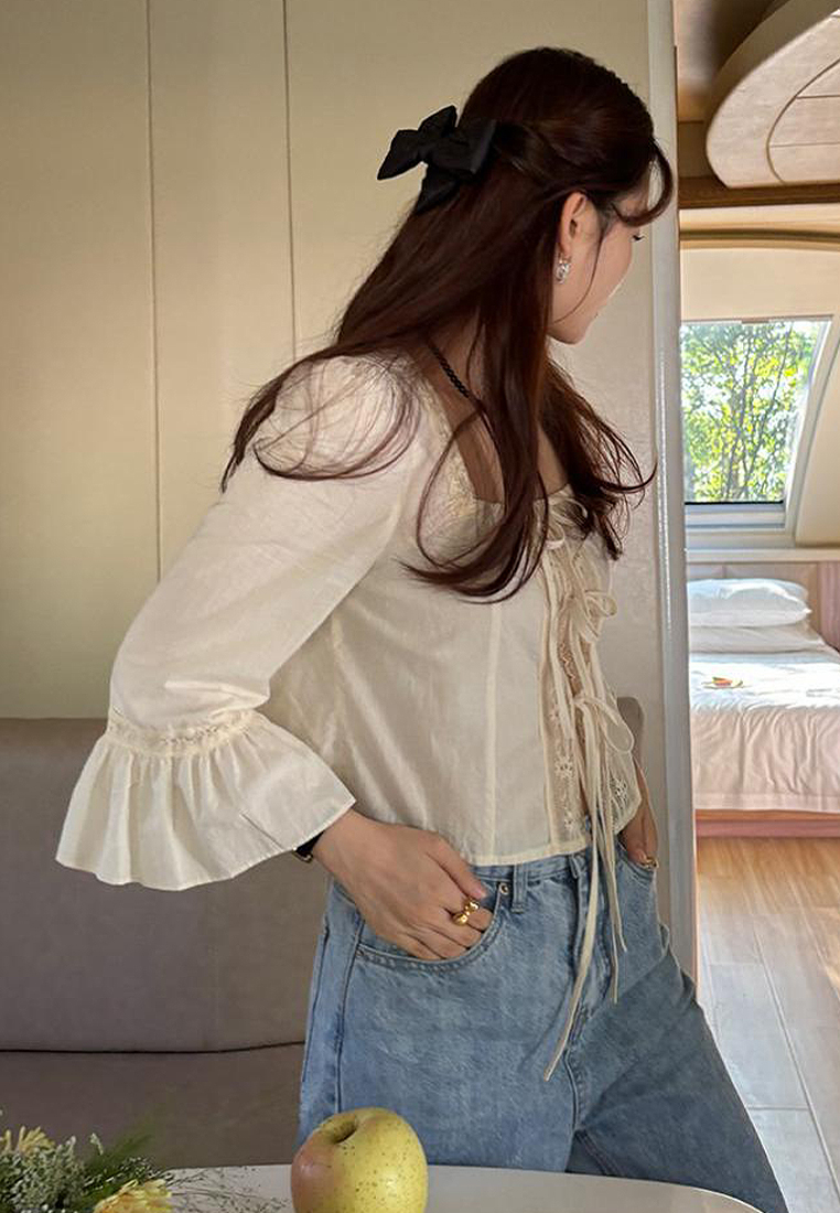 2024 New Lace Square Neck Flare Shirt CA24041032BE