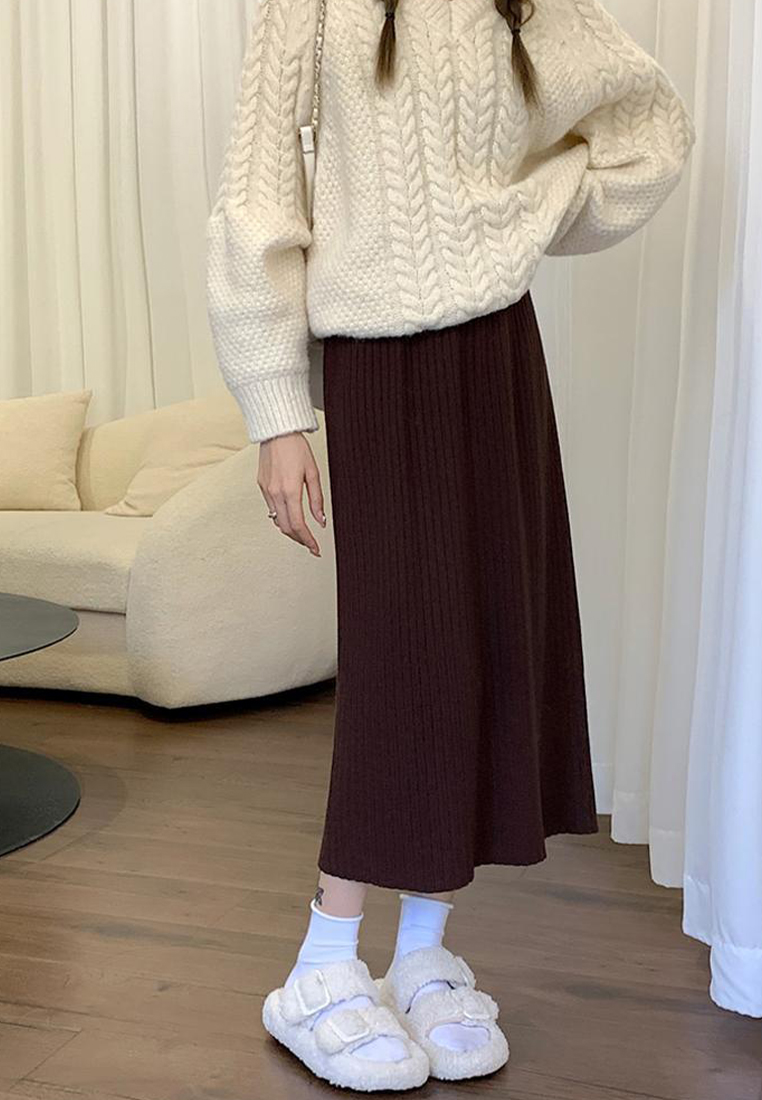 New autumn and winter elastic band high waist straight knitted skirt CA120432BW
