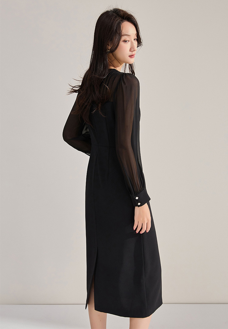 Chiffon style bishop sleeve dress CA24091132BK