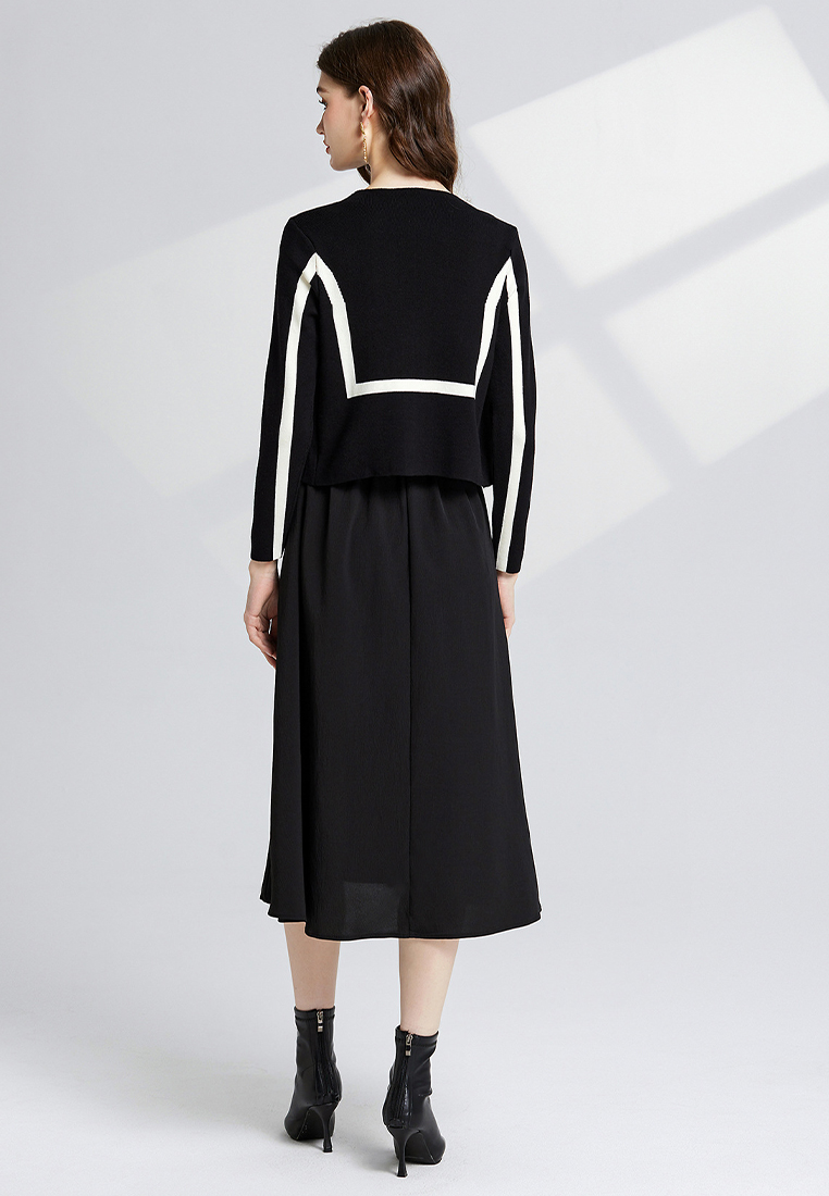 Fashion Knitted Top with Strap Bottom and Woolen Skirt CA241128132BK