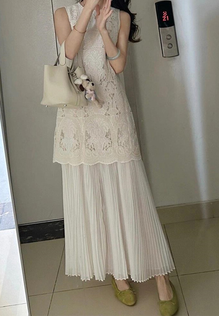 French retro pleated sleeveless vest dress CA225042232W