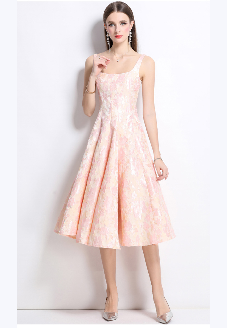 New French pink jacquard sleeveless dress CA25070932PI