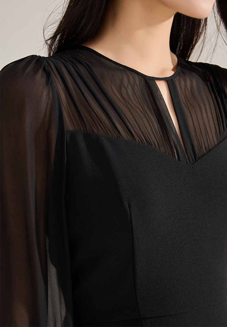 Chiffon style bishop sleeve dress CA24091132BK