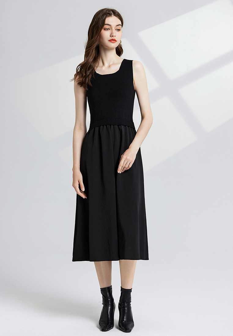 Fashion Knitted Top with Strap Bottom and Woolen Skirt CA241128132BK