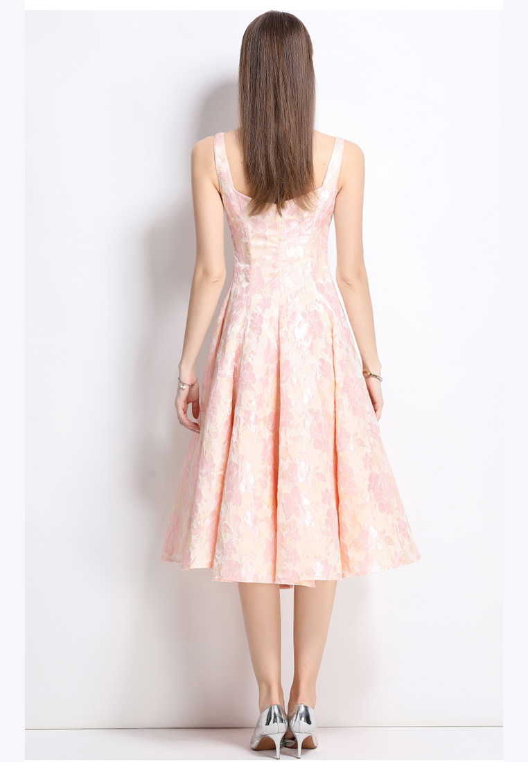 New French pink jacquard sleeveless dress CA25070932PI