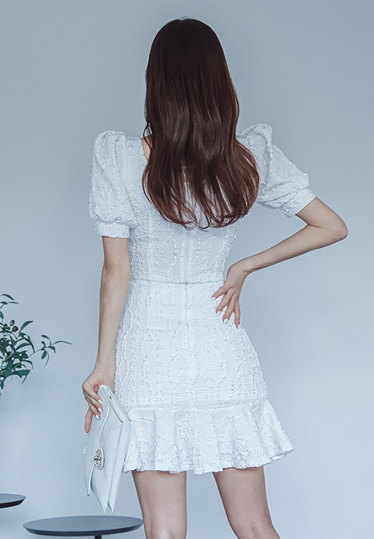 Summer New Square Neck Puff Sleeve Crop Top  High Waist Flounce Hem Skirt Set CA25091532W