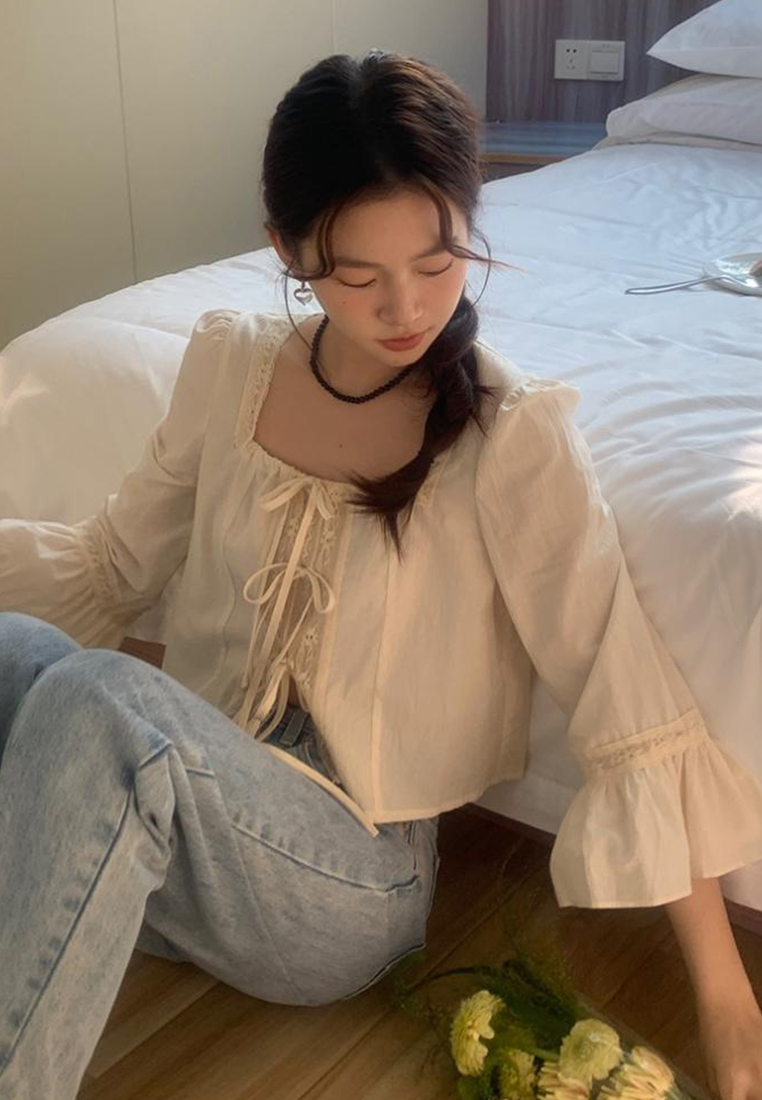 2024 New Lace Square Neck Flare Shirt CA24041032BE