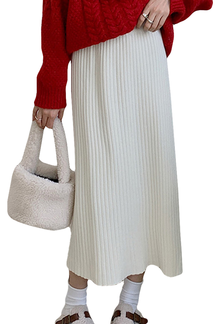New autumn and winter elastic band high waist straight knitted skirt CA120432BW