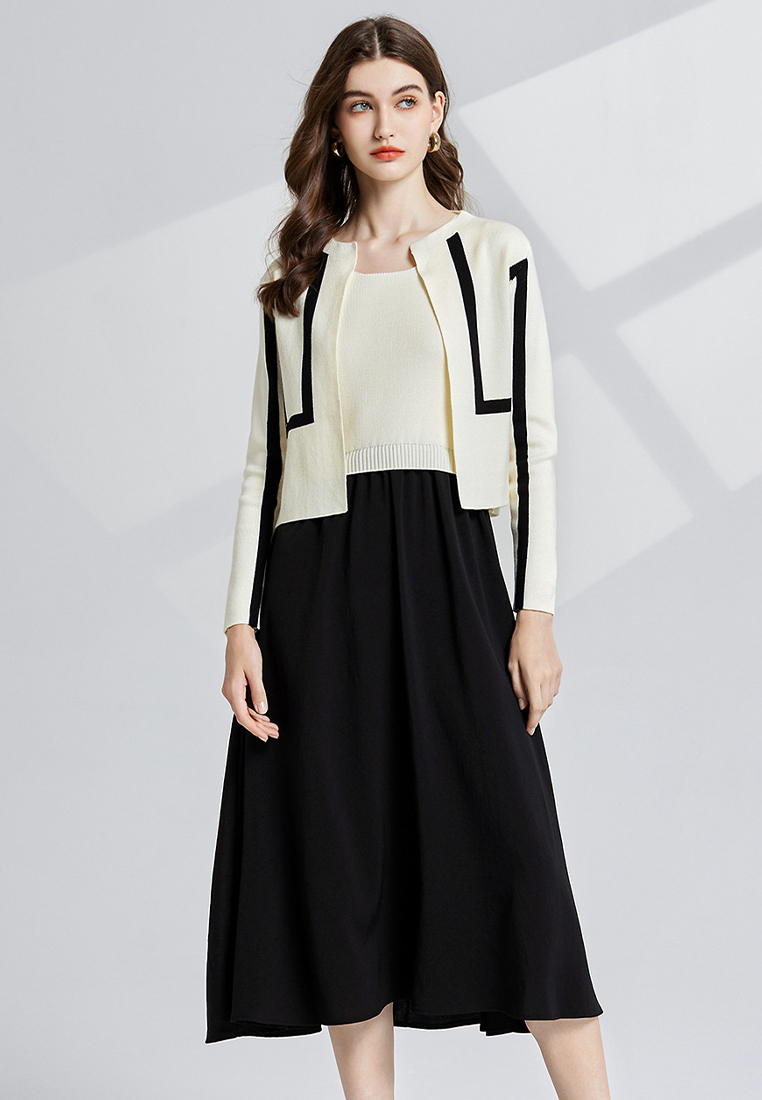 Fashion Knitted Top with Strap Bottom and Woolen Skirt CA241128132BK