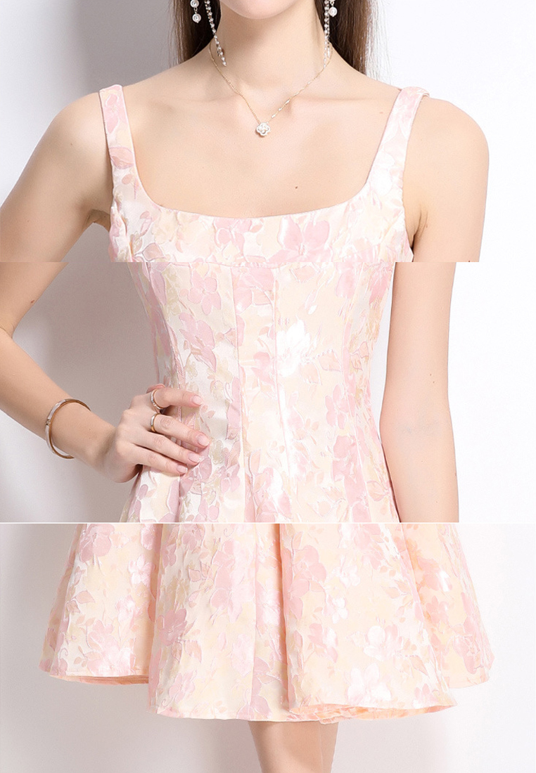 New French pink jacquard sleeveless dress CA25070932PI