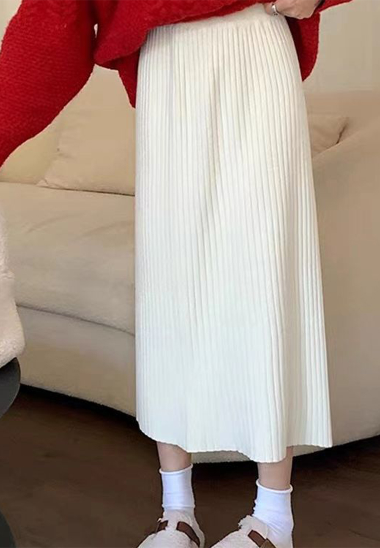 New autumn and winter elastic band high waist straight knitted skirt CA120432BW