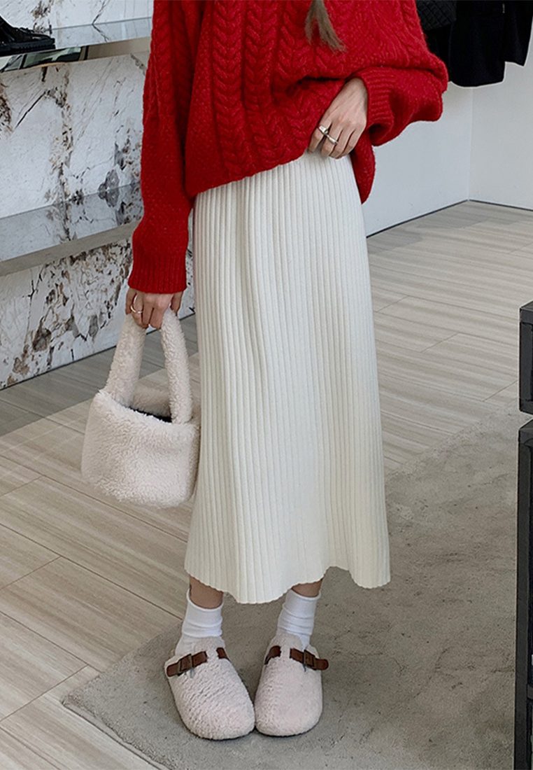 New autumn and winter elastic band high waist straight knitted skirt CA120432BW