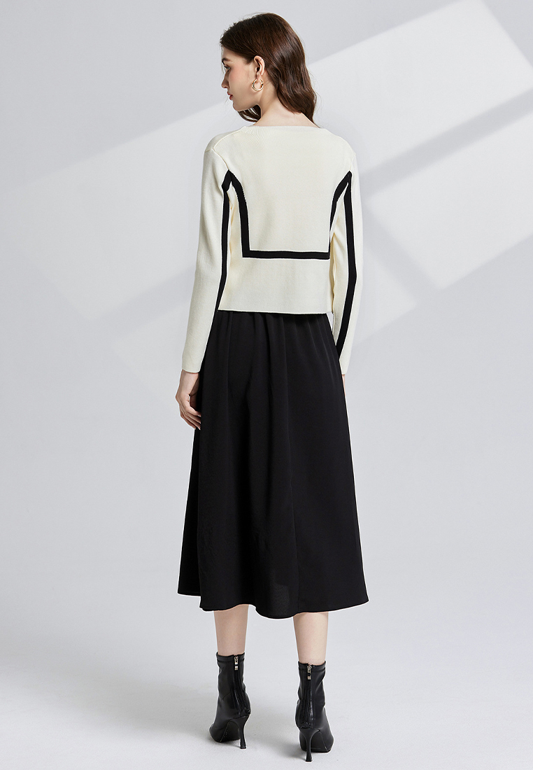 Fashion Knitted Top with Strap Bottom and Woolen Skirt CA241128132BK