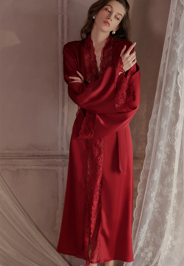 Large size ice silk long lace outer robe suit CA24112032RD