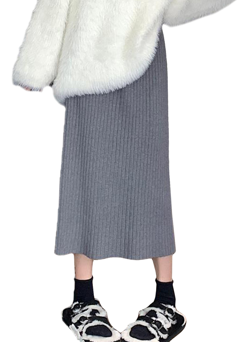 New autumn and winter elastic band high waist straight knitted skirt CA120432BW