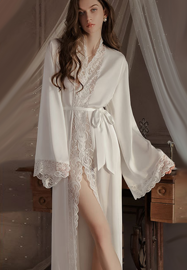 Large size ice silk long lace outer robe suit CA24112032RD