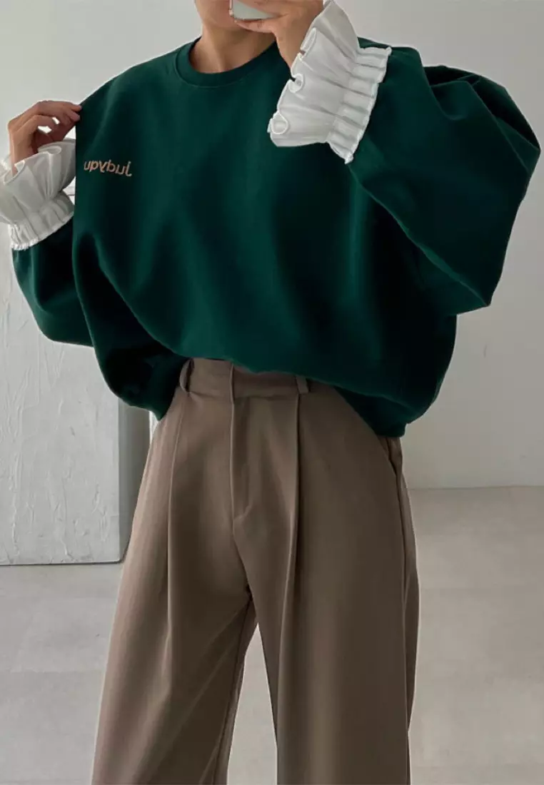 Fashionable patchwork round neck flared sleeve loose top CA24092518GY