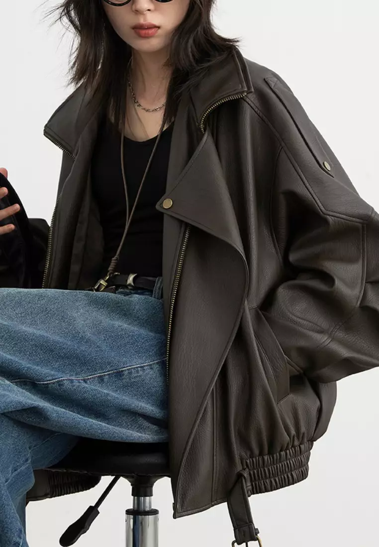 Luxury new style retro stand collar motorcycle jacket K112501BK