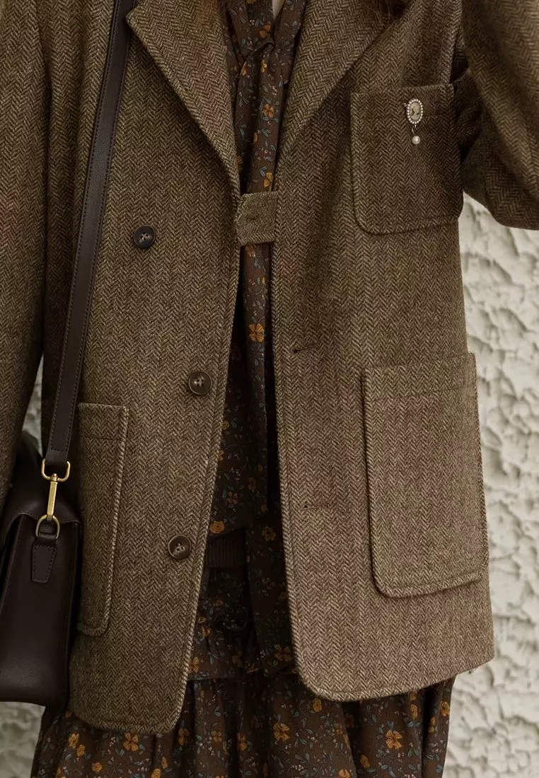 Exquisite luxury vintage brown wool Blazer jacket K112503