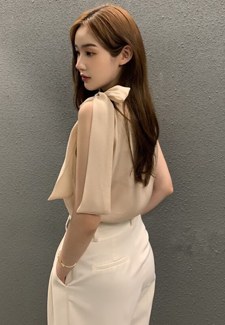 New summer French bow tie sleeveless shirt CA25052001W