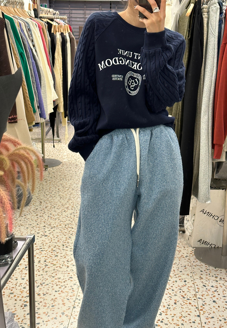 Korean style fashionable spliced knitted printed top CA24092515DGGY