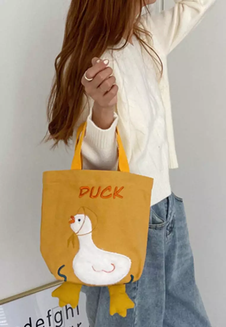 Embroidered Duckling Canvas Handbag A092504YE-sunnydaysweety