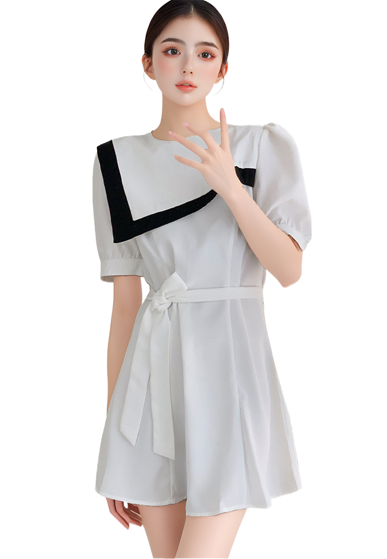 Lapel bubble short sleeve Chanel style A-line dress CA25060333W