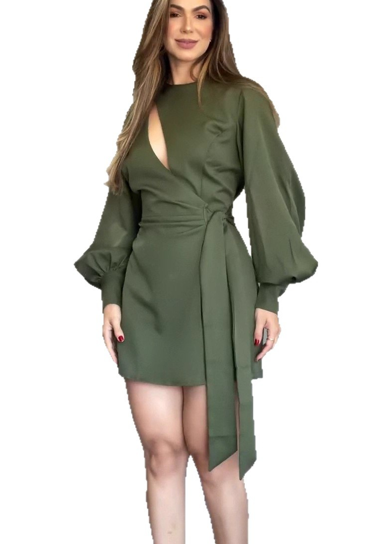 New sexy solid color temperament waist dress CA25091433GR