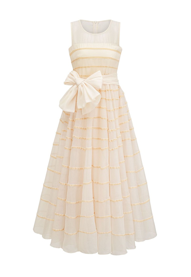 2024 New mesh skirt bow long sleeveless dress CA24031933BK