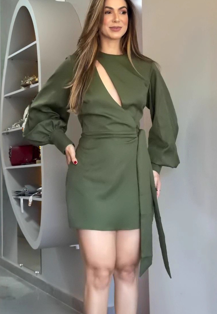 New sexy solid color temperament waist dress CA25091433GR