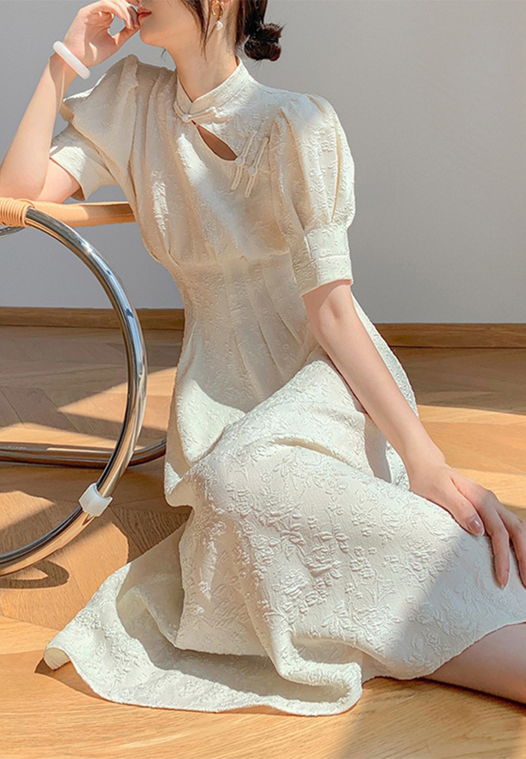 French retro modified white cheongsam long skirt CA24030733