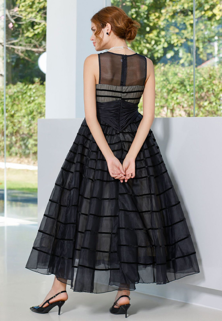 2024 New mesh skirt bow long sleeveless dress CA24031933BK