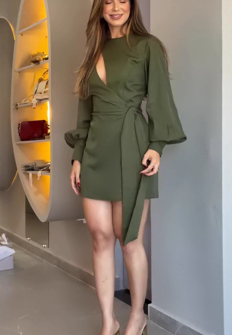 New sexy solid color temperament waist dress CA25091433GR