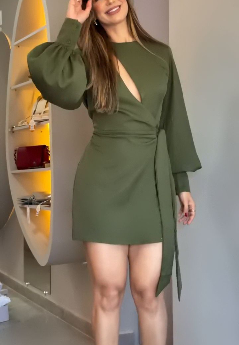 New sexy solid color temperament waist dress CA25091433GR