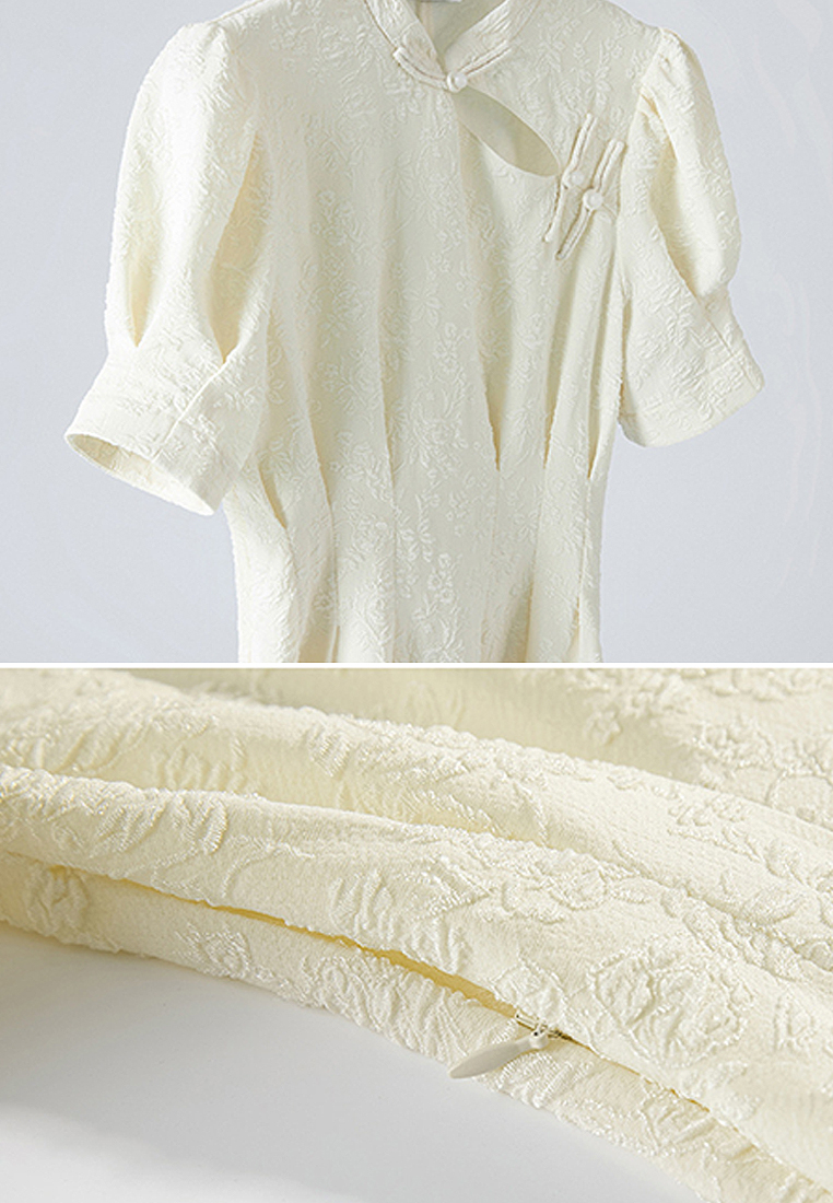 French retro modified white cheongsam long skirt CA24030733