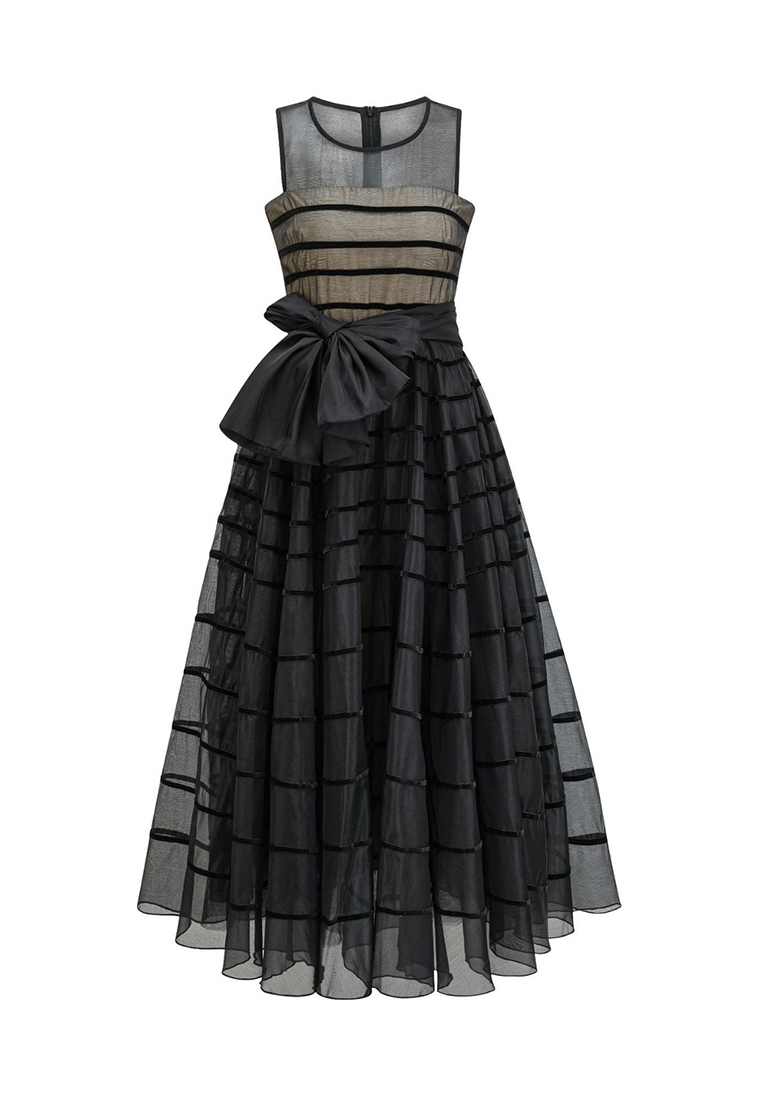 2024 New mesh skirt bow long sleeveless dress CA24031933BK