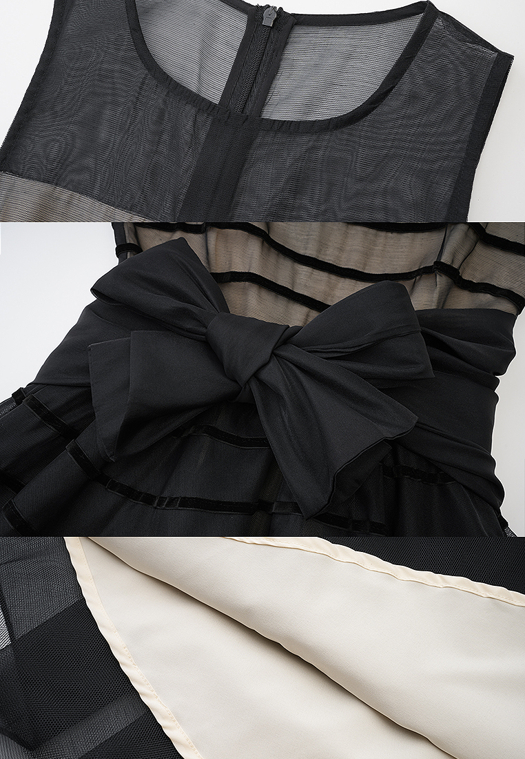 2024 New mesh skirt bow long sleeveless dress CA24031933BK
