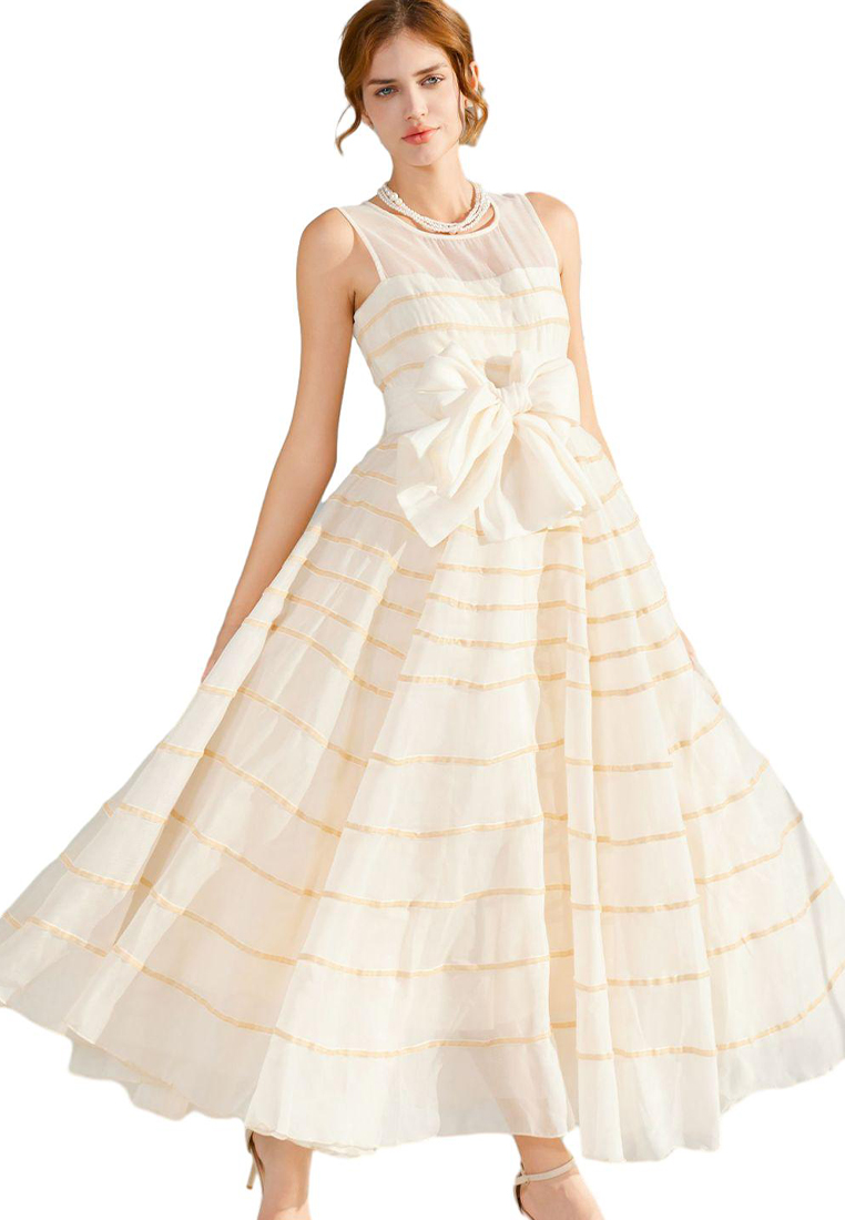 2024 New mesh skirt bow long sleeveless dress CA24031933BK