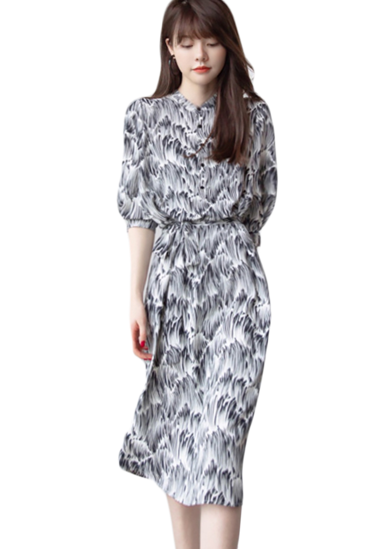 French Elegant Stripe Pattern Waist Long One-Piece Dress A23021515MT-M