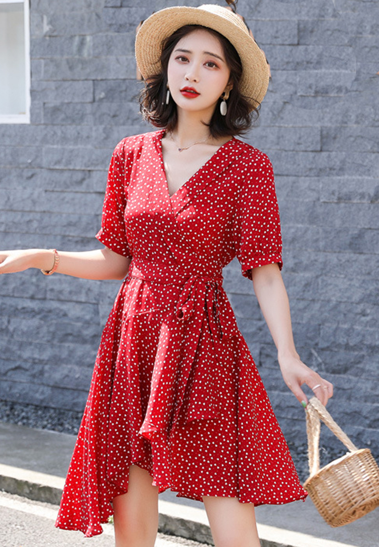 One Piece Floral Tuxedo One Piece Dress A22022539RD-L