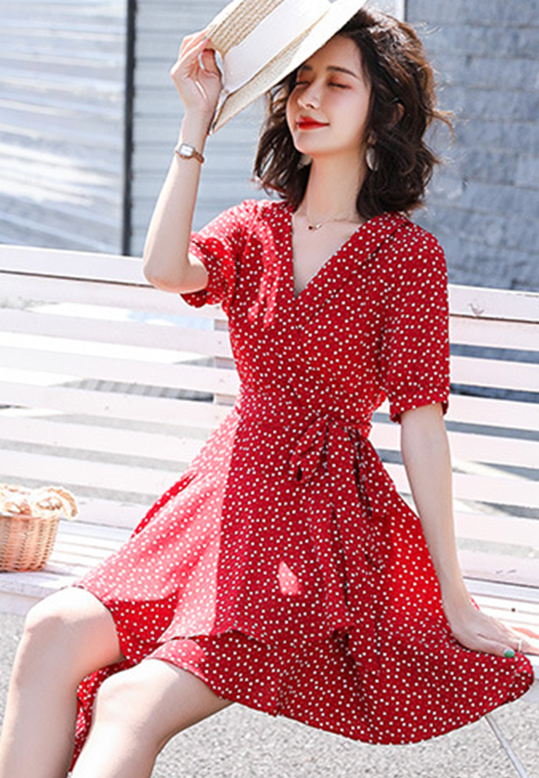 One Piece Floral Tuxedo One Piece Dress A22022539RD-L