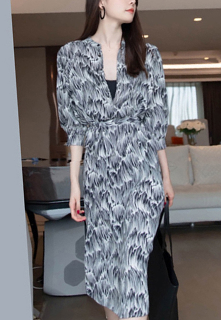 French Elegant Stripe Pattern Waist Long One-Piece Dress A23021515MT-M