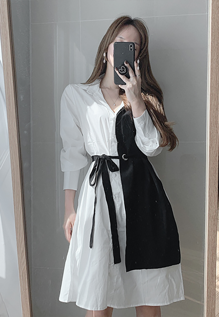 2024 new style spliced ​​long-sleeved shirt dress K092504-BW