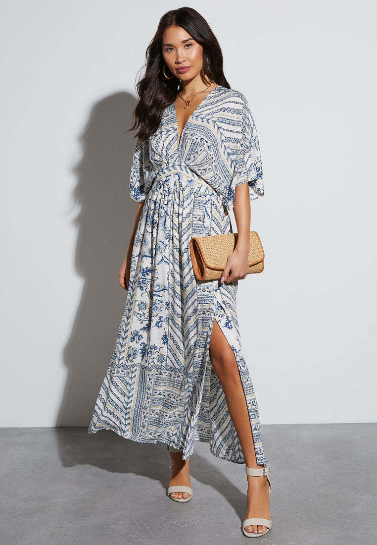 Summer printed short sleeved printed V-neck dress CA25042274BE