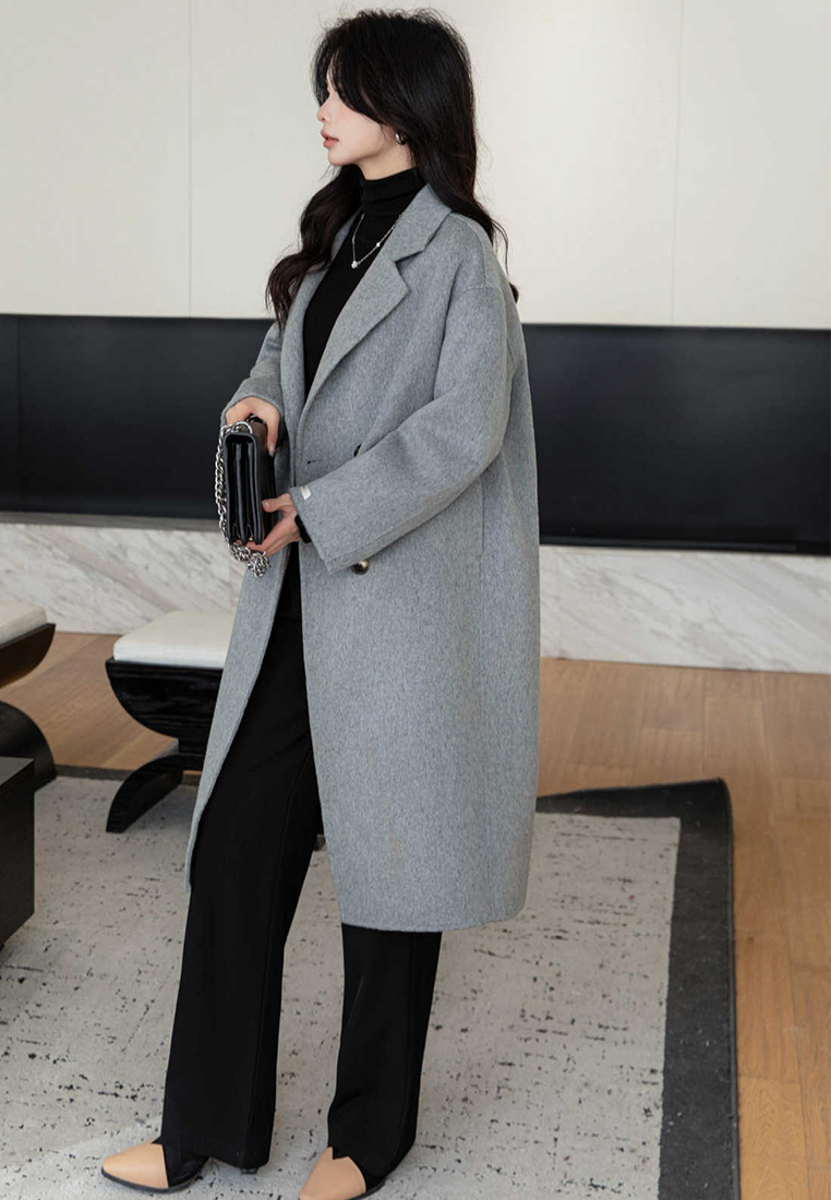 New Autumn/Winter Double-Breasted Minimalist Wool Coat CA25102434W