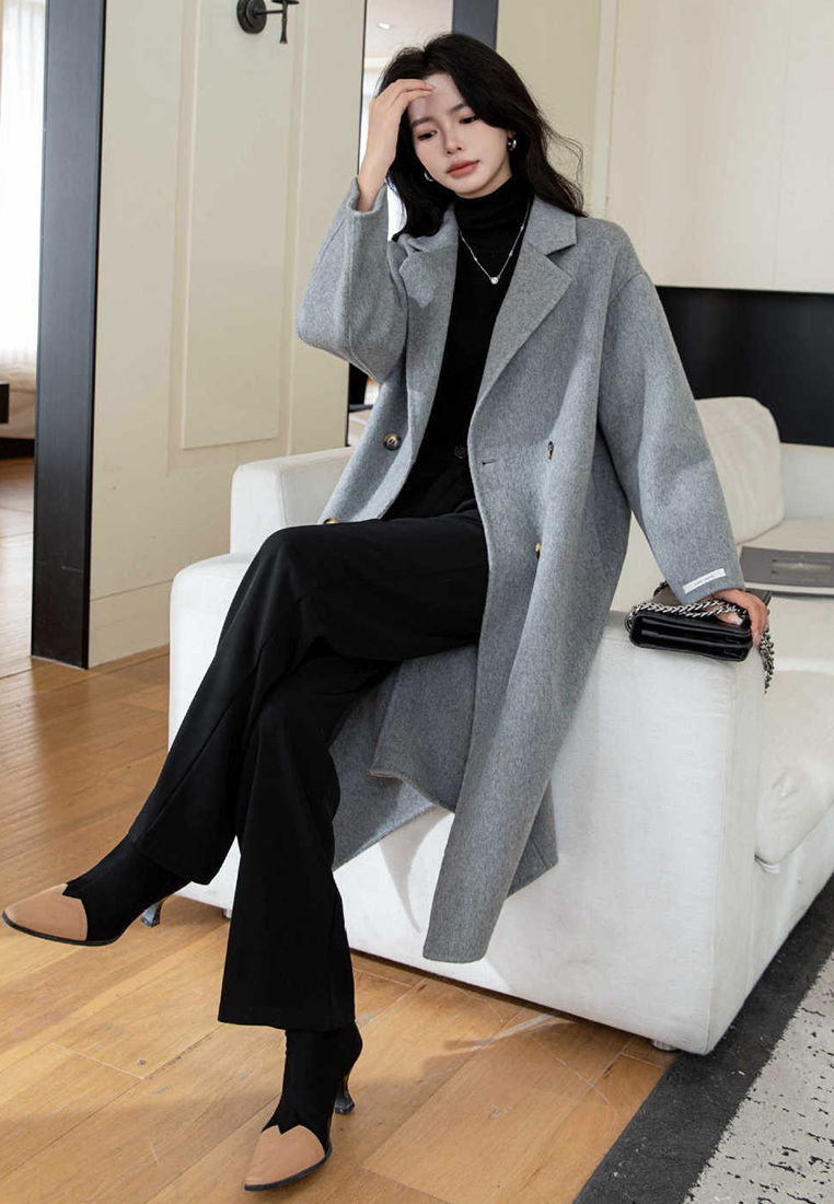 New Autumn/Winter Double-Breasted Minimalist Wool Coat CA25102434W