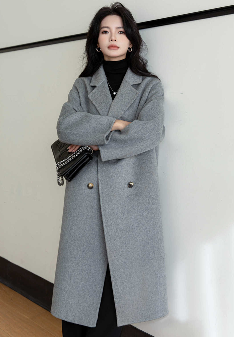 New Autumn/Winter Double-Breasted Minimalist Wool Coat CA25102434W