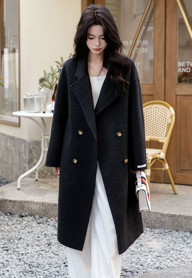 New Autumn/Winter Double-Breasted Minimalist Wool Coat CA25102434W