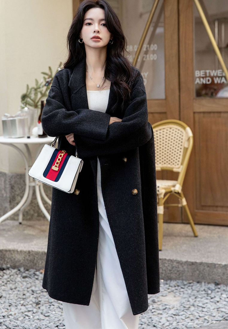 New Autumn/Winter Double-Breasted Minimalist Wool Coat CA25102434W