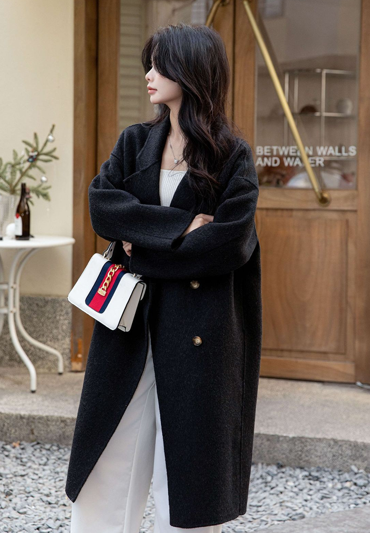 New Autumn/Winter Double-Breasted Minimalist Wool Coat CA25102434W